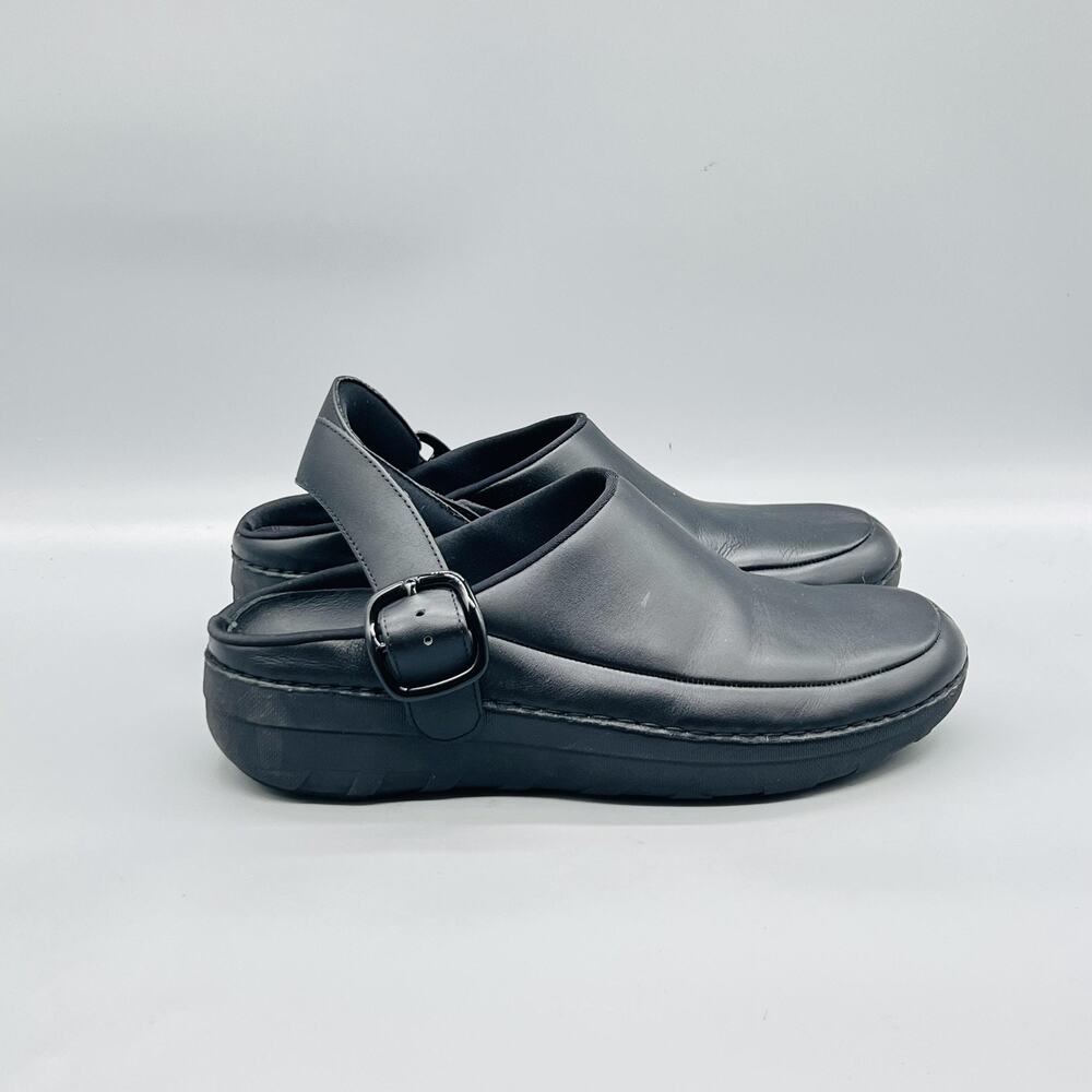 FitFlop Clogs Womens 9 Black Leather Slingback Clog Buckle Slip On Comfort Shoes